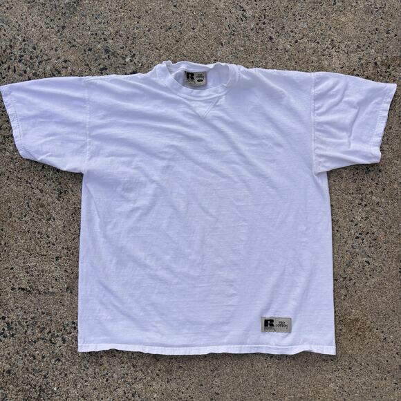 Russell Athletic Vintage Pro Cotton Mens T-shirt Blank White Size Large Flawed - Picture 1 of 6